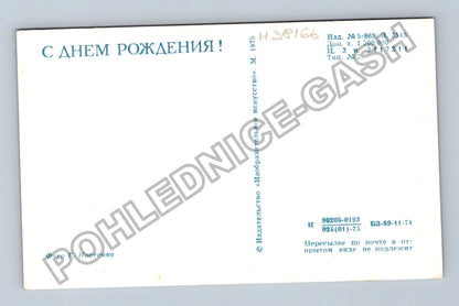 Pohlednice S přáním k narozeninám květiny košík 1975 (M38166)