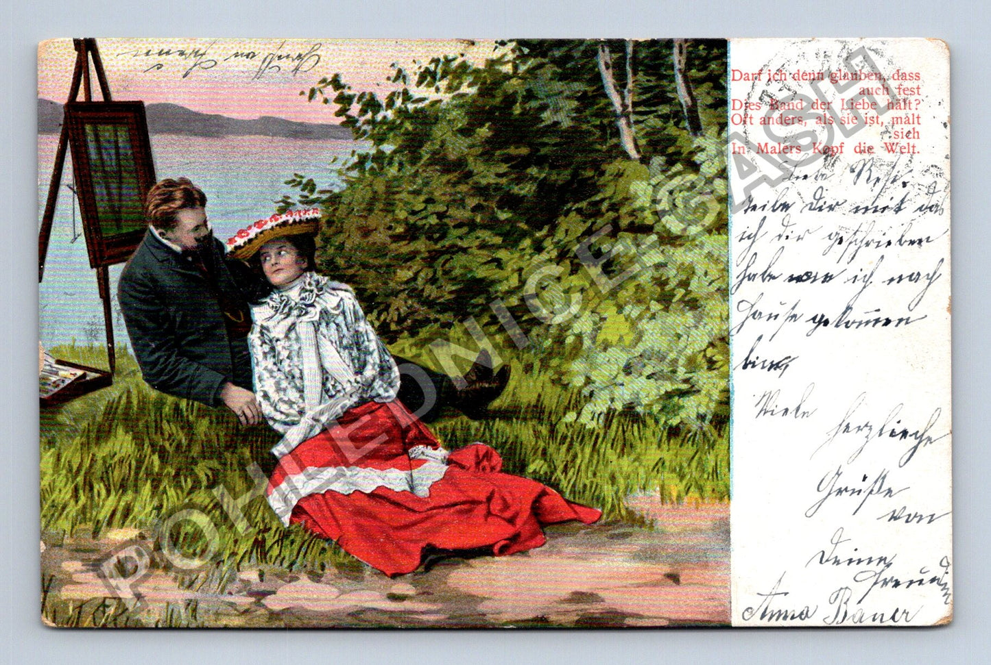 Pohlednice Malíř a žena u jezera Rakousko 1905 (M38186)
