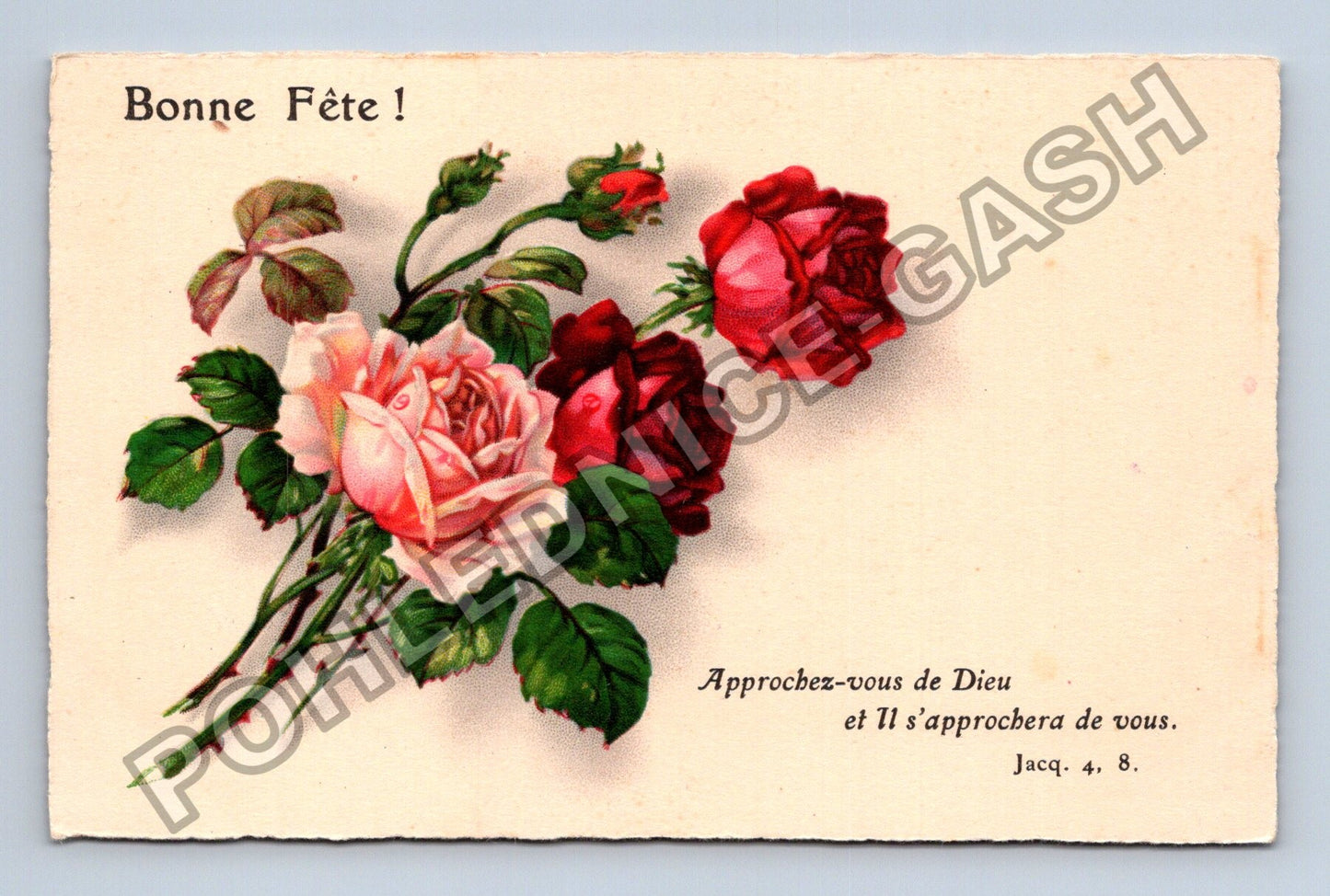 Pohlednice Francie Bonne Fête růže biblický citát (M38206)