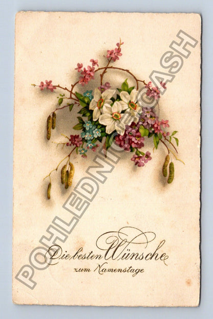 Pohlednice Rakousko květiny blahopřání k jmeninám 1923 (M38211)