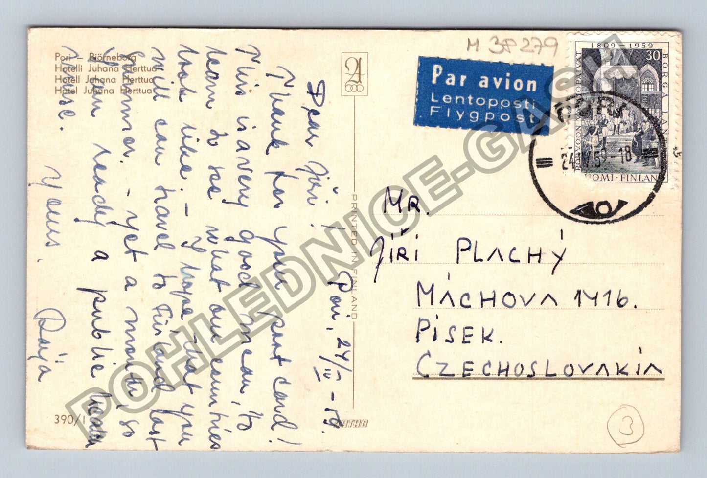 Pohlednice Finsko Hotel Juhana Serttua Pori 1959 (M38279)
