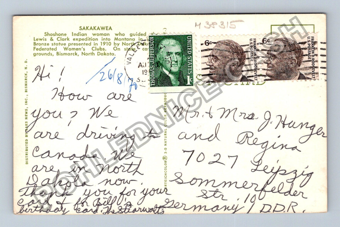 Pohlednice Severní Dakota Bismarck socha Sakakawea (M38315)