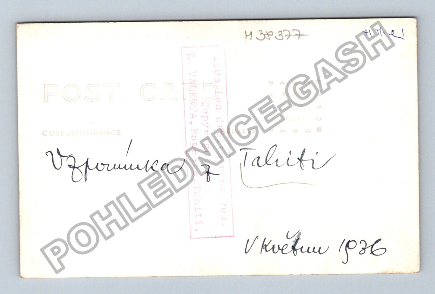 Pohlednice Tahiti pláž s palmami Vzpomínka 1936 (M38377)