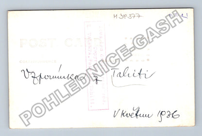 Pohlednice Tahiti pláž s palmami Vzpomínka 1936 (M38377)