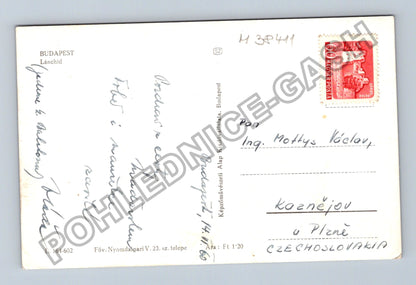 Pohlednice Maďarsko Budapešť Lánchíd most tramvaj 1960 (M38411)