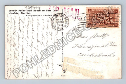 Pohlednice USA Fort Lauderdale pláž s palmami a auty 1965 (M38444)