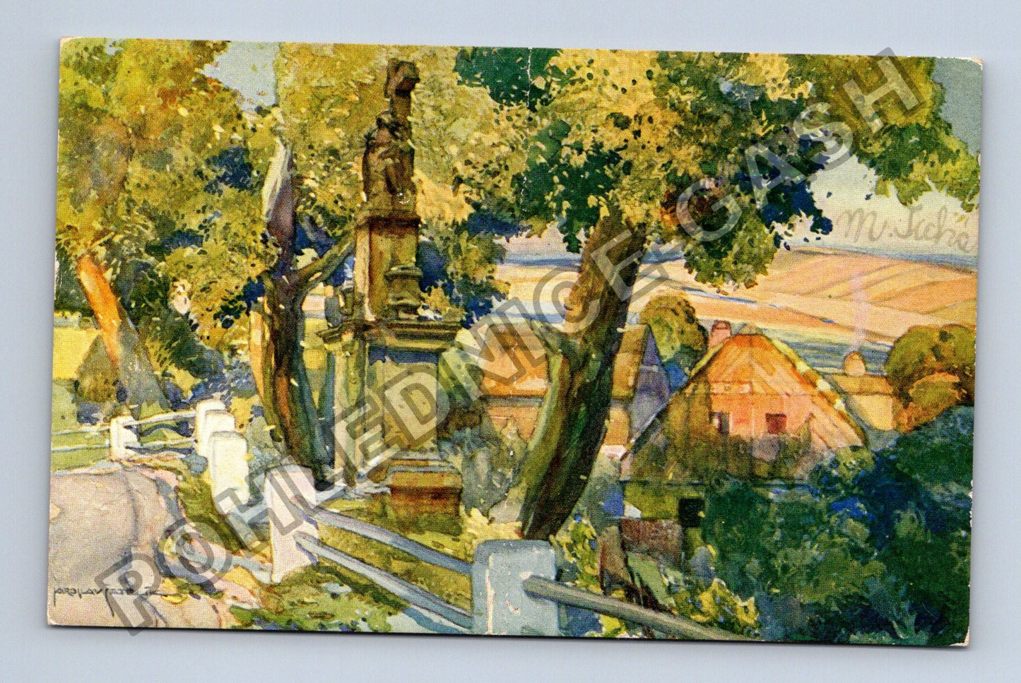 Pohlednice Umělecká malba Jaroslav Šetelík krajina socha (M38464)