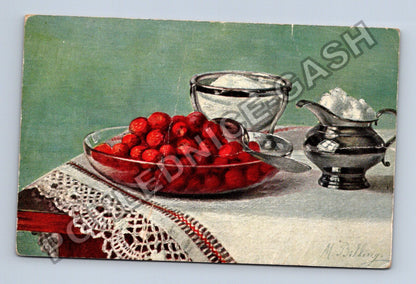 Pohlednice Ovoce třešně miska cukr smetana (M38479)