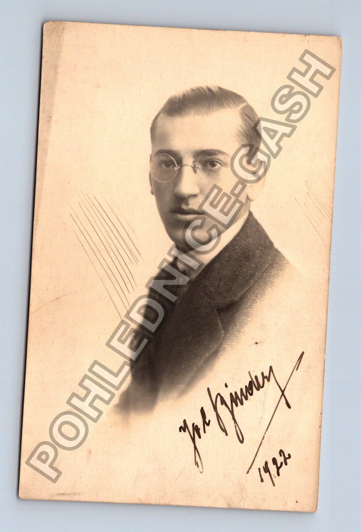 Pohlednice portrét muže brýle podpis Josef Jínek 1922 (M38495)