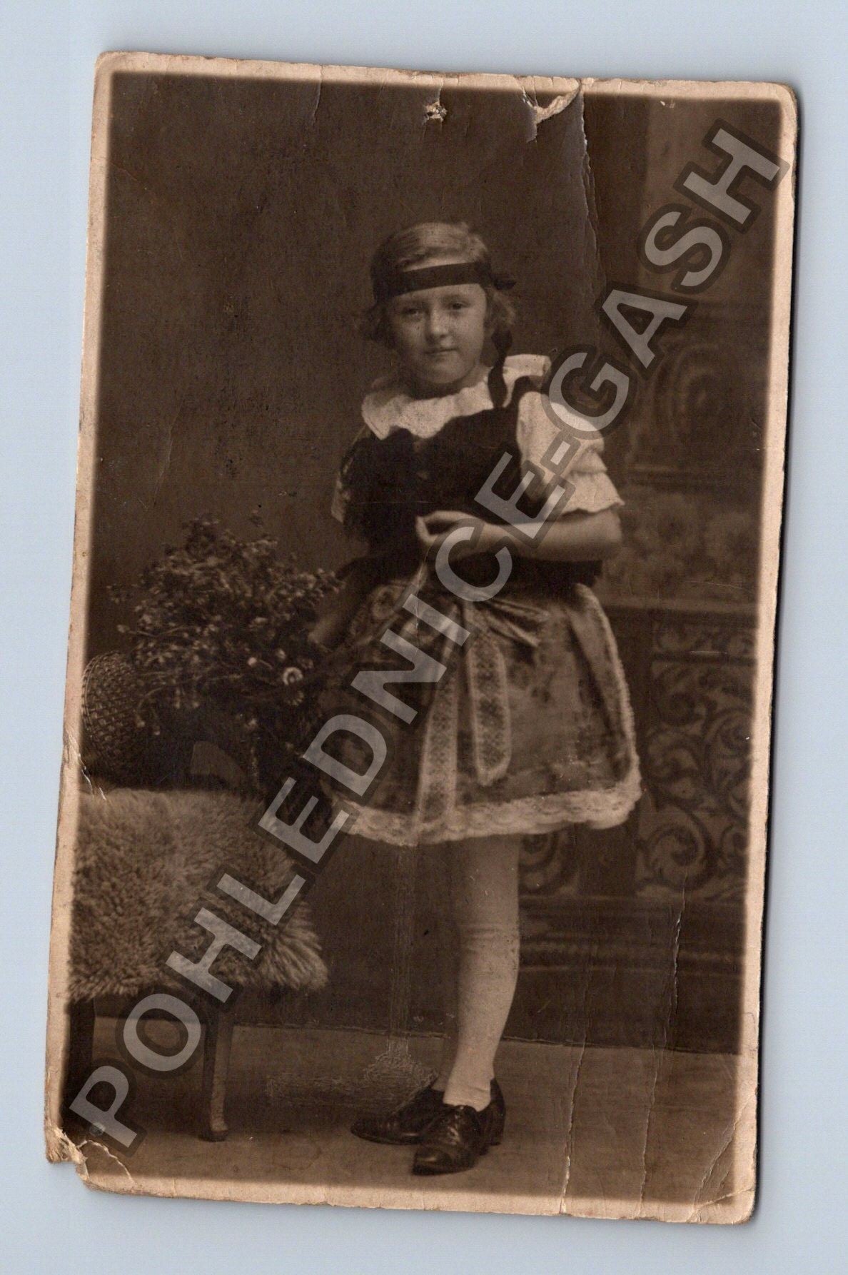 Dívka v kroji s květinami ateliérová fotografie (M38497)