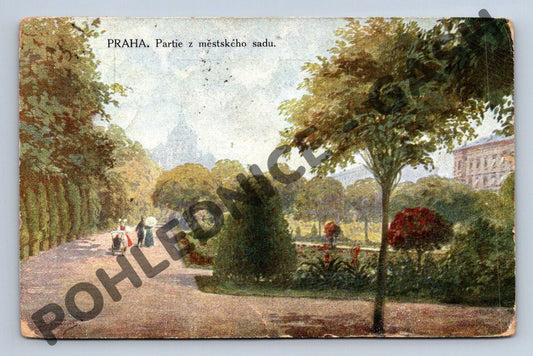 Pohlednice Praha partie z městského sadu 1908 (M385)