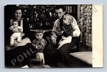 Stará fotografie Vánoce 1954 rodina Hanušova s dětmi (M38665)