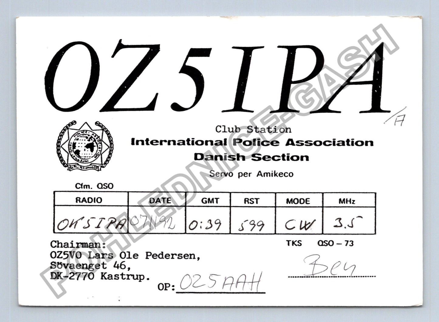 Starý Dánsko QSL lístek radioamatérská stanice OZ5IPA (M38724)