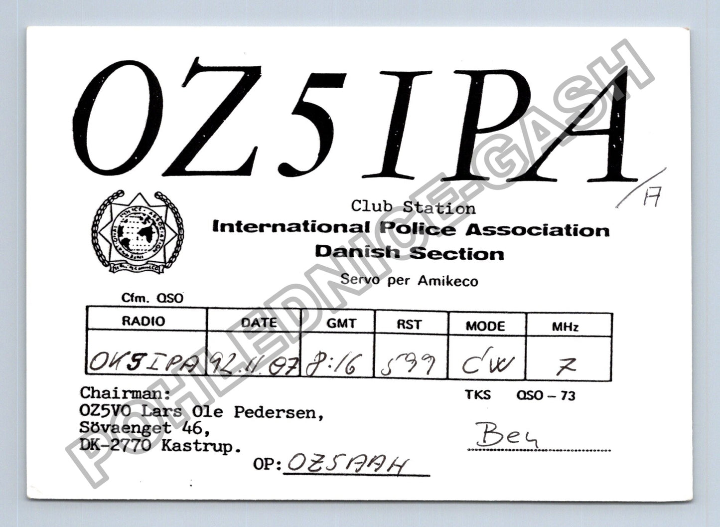 Starý Dánsko OZ5IPA Club Station International Police (M38725)