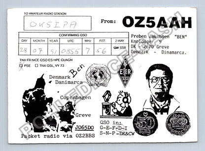 Starý Dánsko QSL lístek amatérské rádio 1991 (M38726)