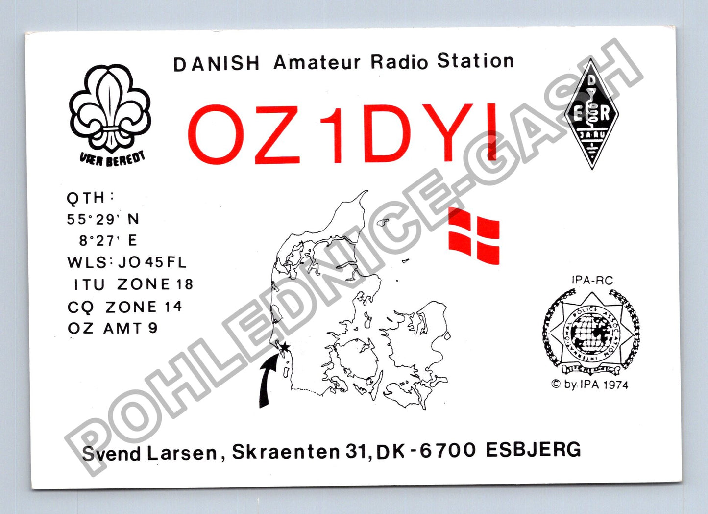 Starý Dánsko QSL karta radioamatérská stanice OZ1DYI (M38727)