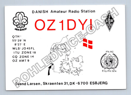 Starý Dánsko QSL karta radioamatérská stanice OZ1DYI (M38727)