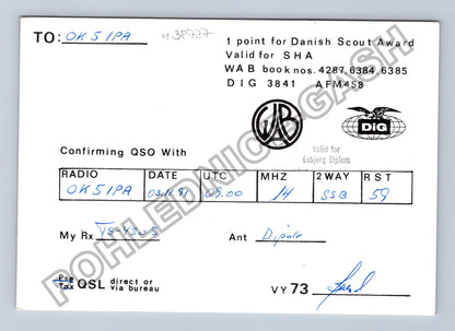 Starý Dánsko QSL karta radioamatérská stanice OZ1DYI (M38727)