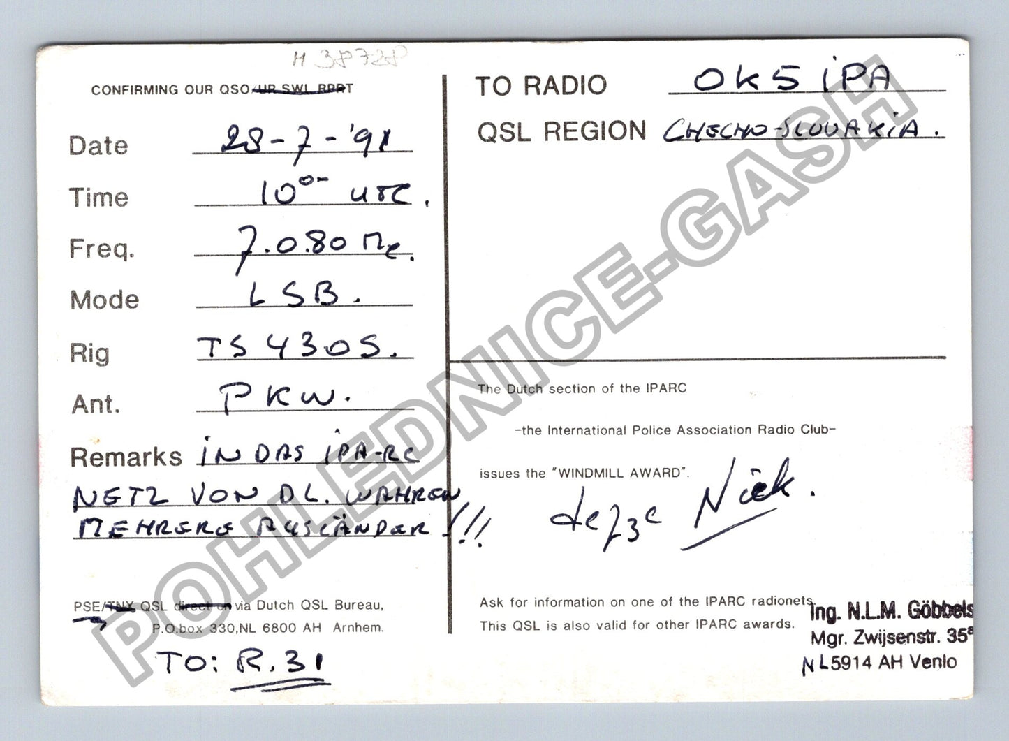 Starý Holandsko QSL karta radioamatérská stanice 1974 (M38728)