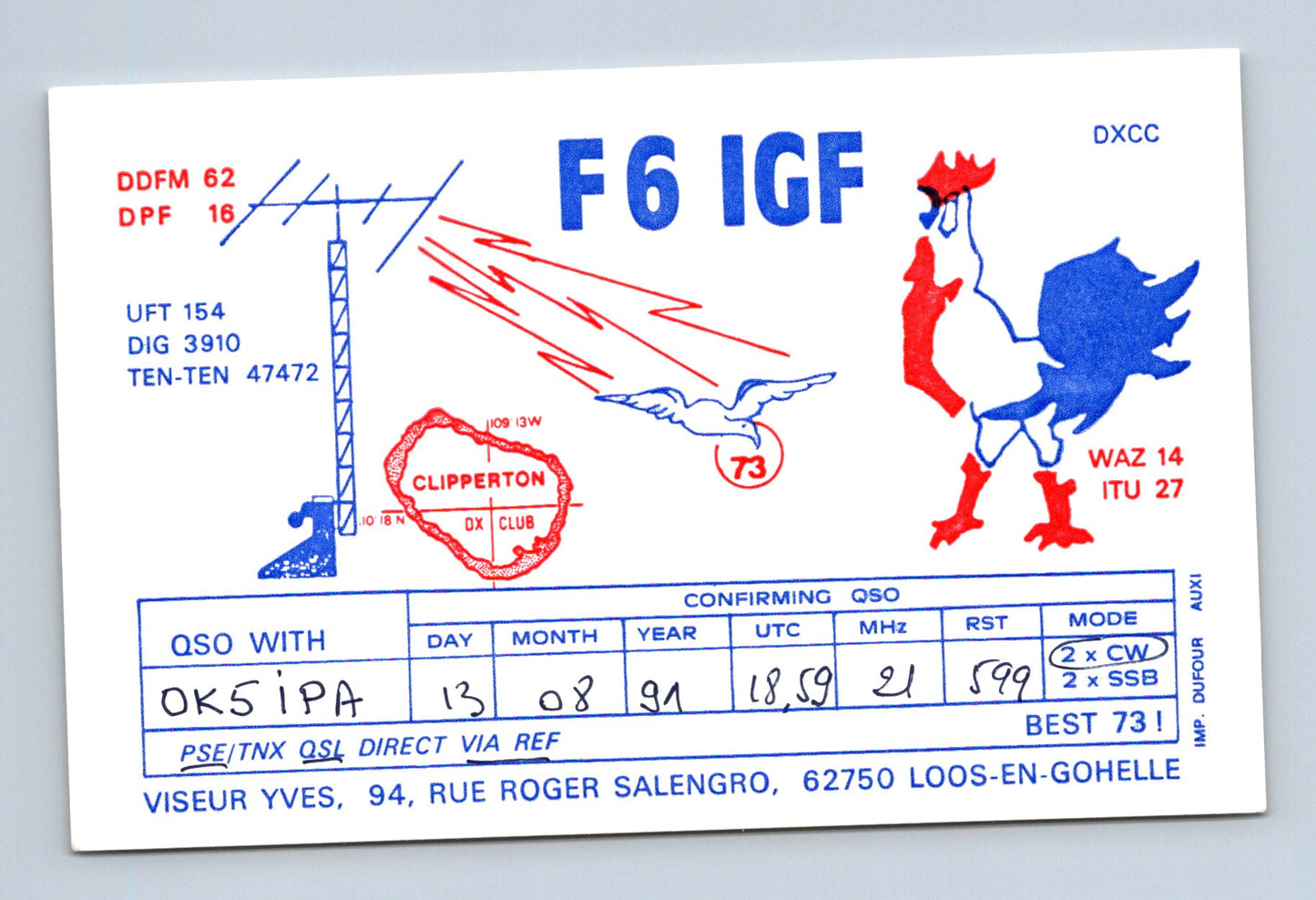 Francie QSL QSL karta F6 IGF OK5 IPA 1991 (M38742)