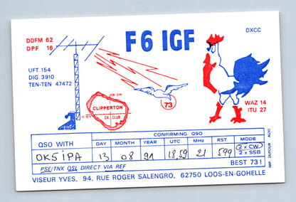 Francie QSL QSL karta F6 IGF OK5 IPA 1991 (M38742)