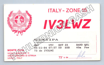 Starý Itálie Monte Carlo QSL lístek 1994 (M38746)