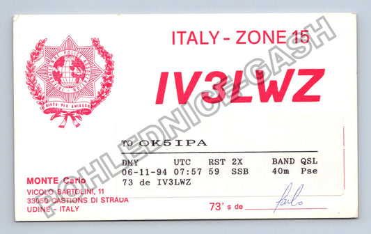Starý Itálie Monte Carlo QSL lístek 1994 (M38746)