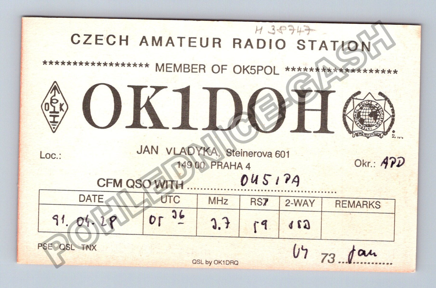Starý ABV QSL lístek radioamatérská stanice OK1DOH 1991 (M38747)