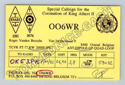 Starý Belgie Ostend QSL QSL OK5IPA 1993 (M38748)