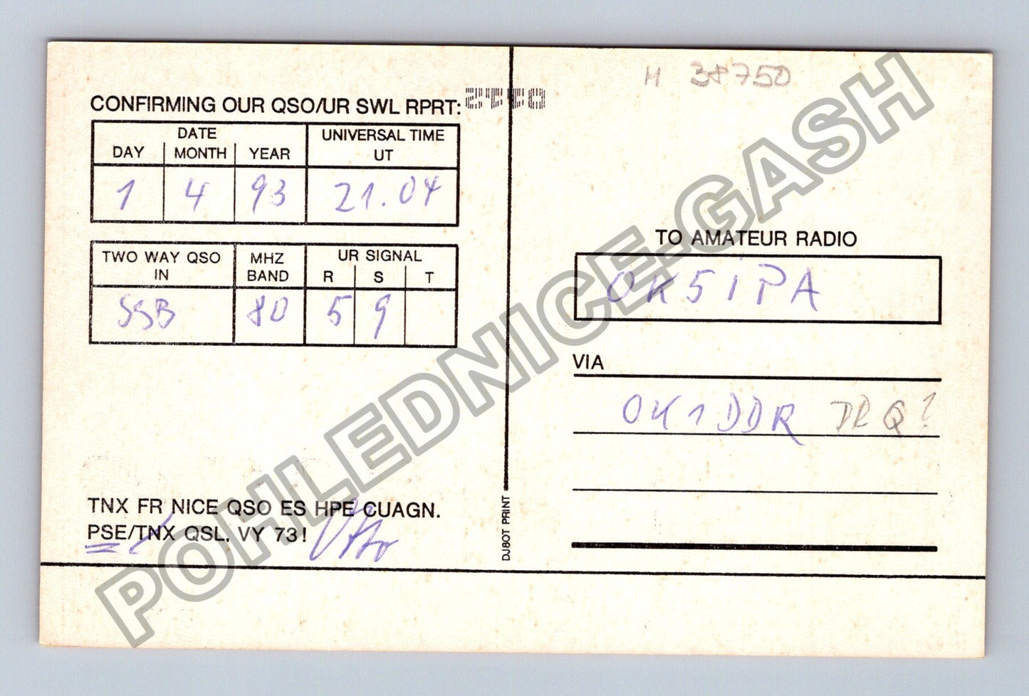 Starý Německo QSL lístek radioamatérská stanice 1993 (M38750)