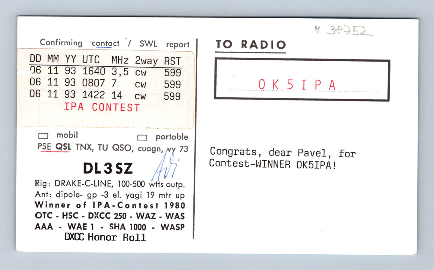 Německo QSL lístek radioamatérská stanice DL3SZ (M38752)