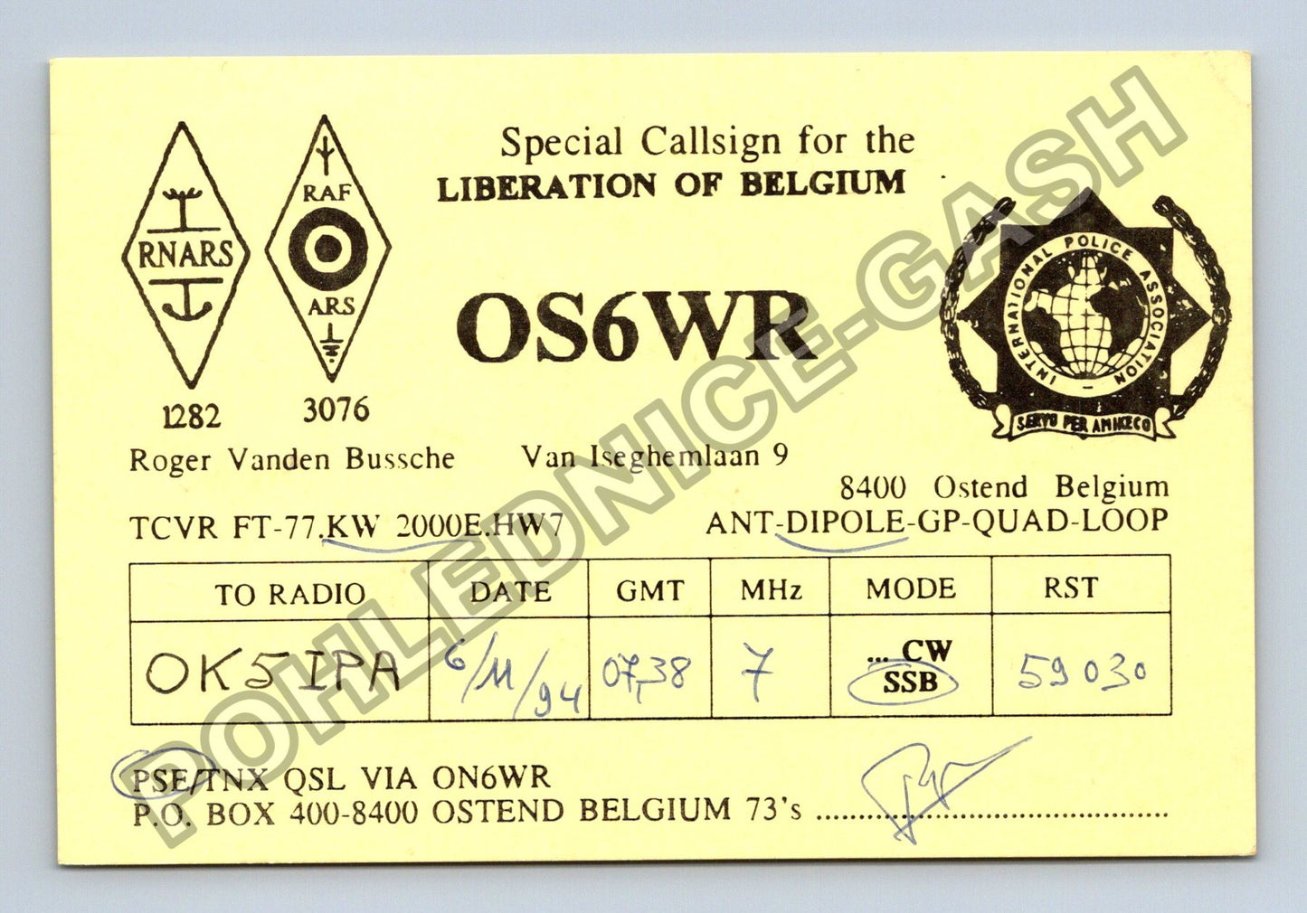 Starý Belgie Ostend Special Callsign OS6WR 1994 (M38753)