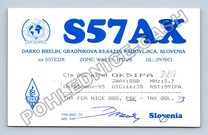 Starý Slovinsko QSL karta Darko Brelih Radovljica 1995 (M38754)