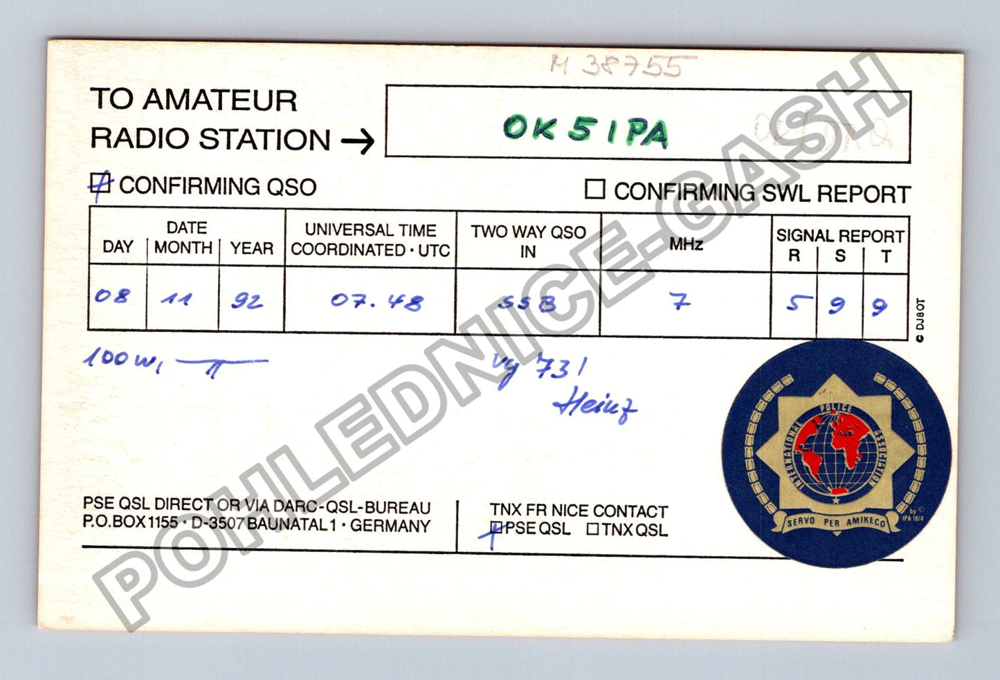 Starý Německo QSL karta radioamatérská stanice DL8UXF (M38755)