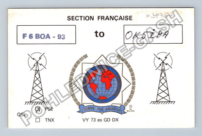 Starý Francie QSL karta radioamatér OK5IPA F6BOA-93 1992 (M38757)