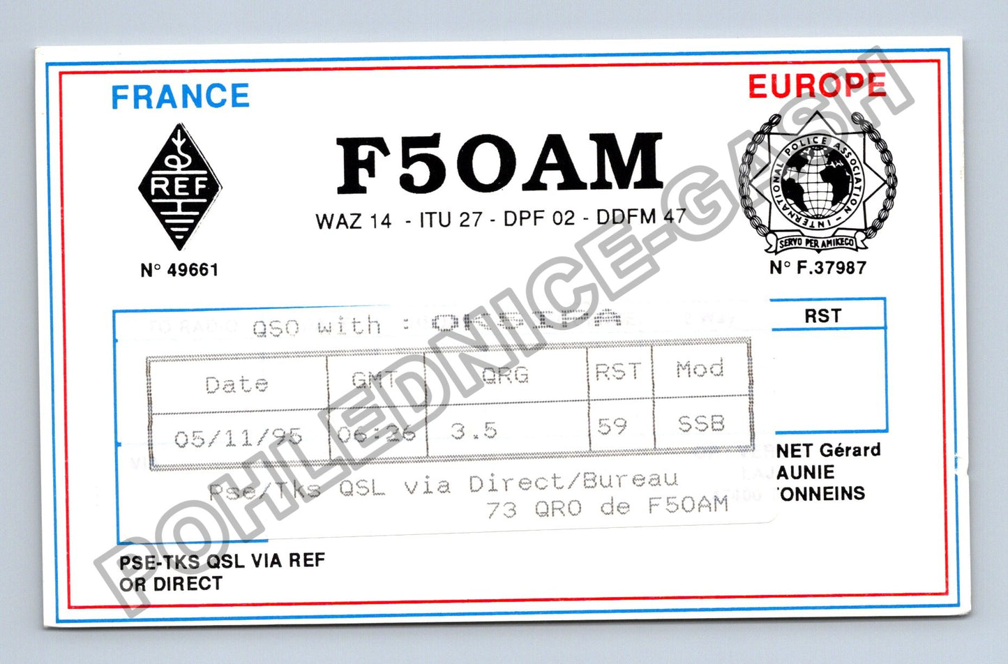 Starý Francie QSL karta F5OAM 1995 (M38763)