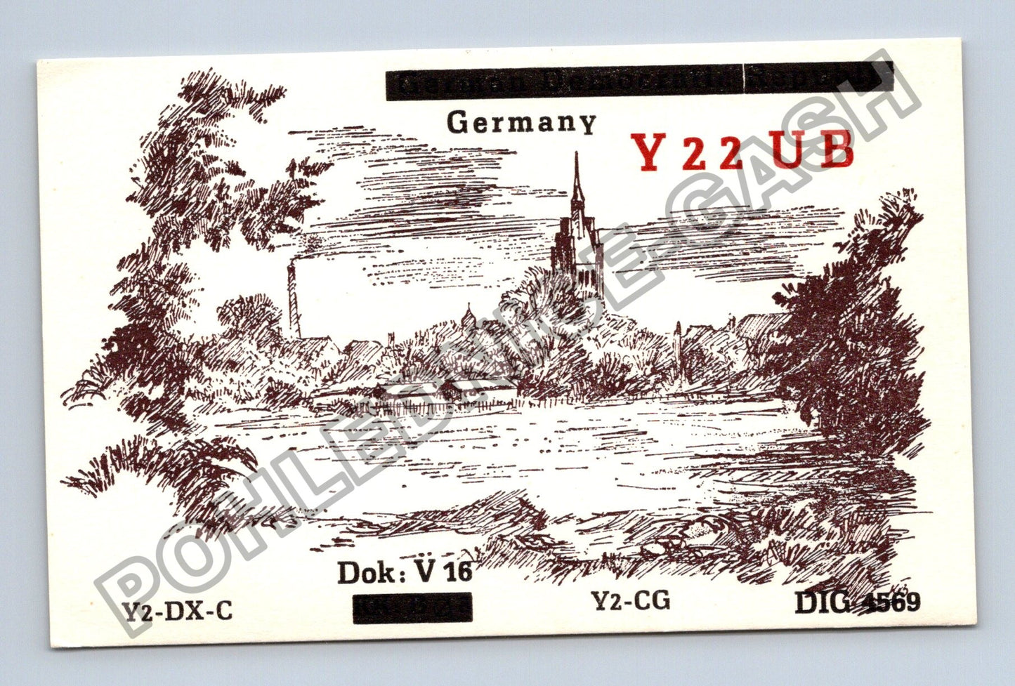 Starý Germany QSL lístek s kresbou krajiny (M38767)