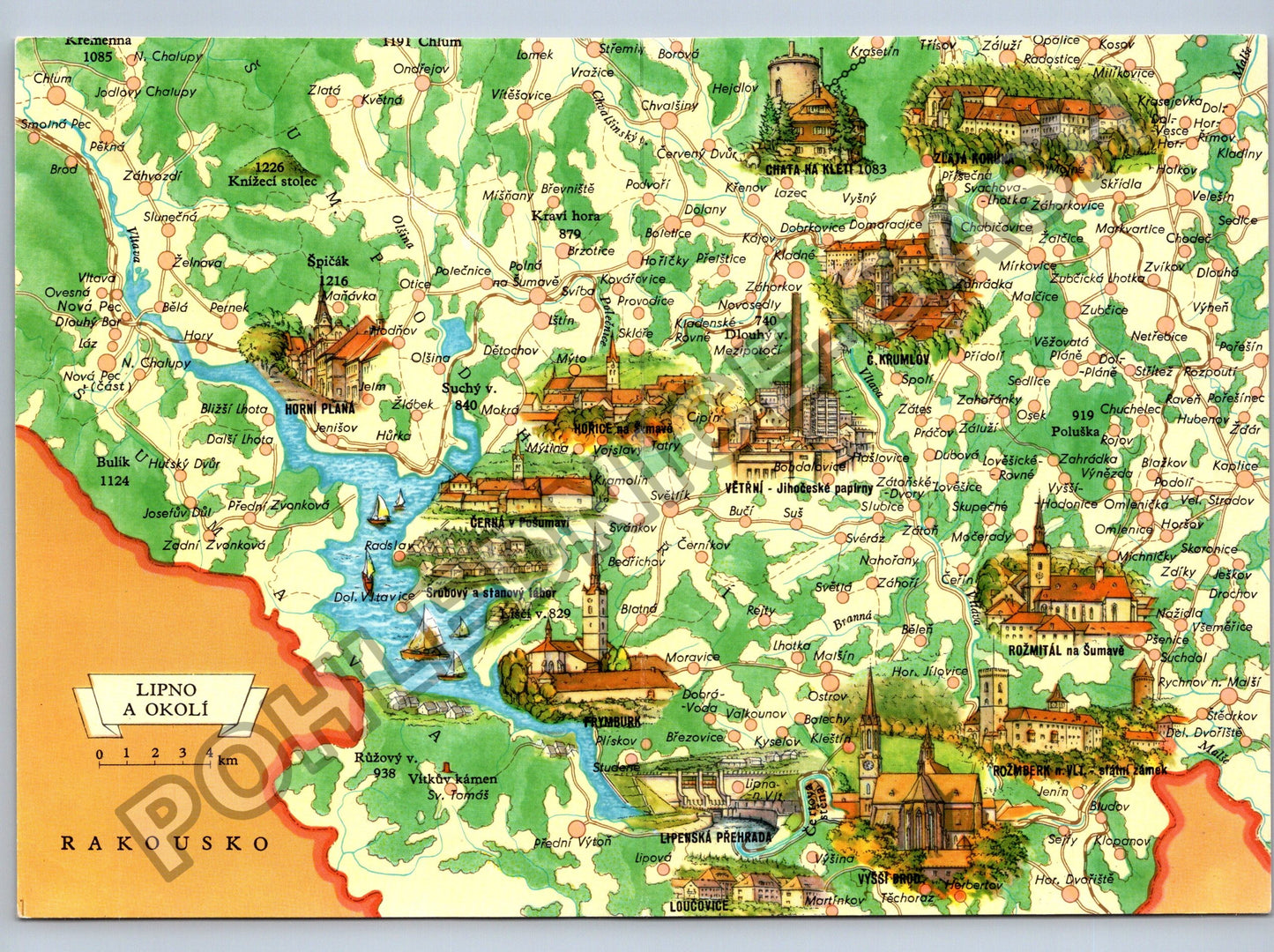 Pohlednice Lipno a okolí mapa s popisem (M38789)