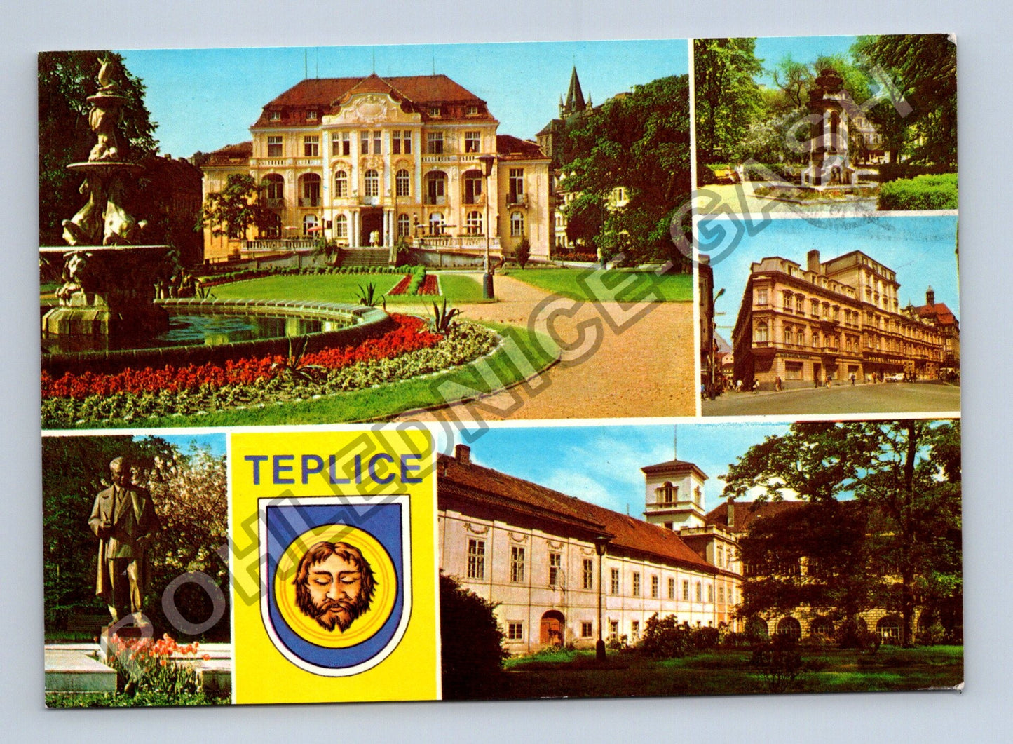 Pohlednice Teplice zámek lázně koláž motivů 1981 (M38793)