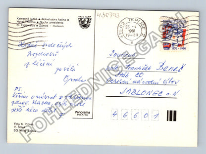 Pohlednice Teplice zámek lázně koláž motivů 1981 (M38793)