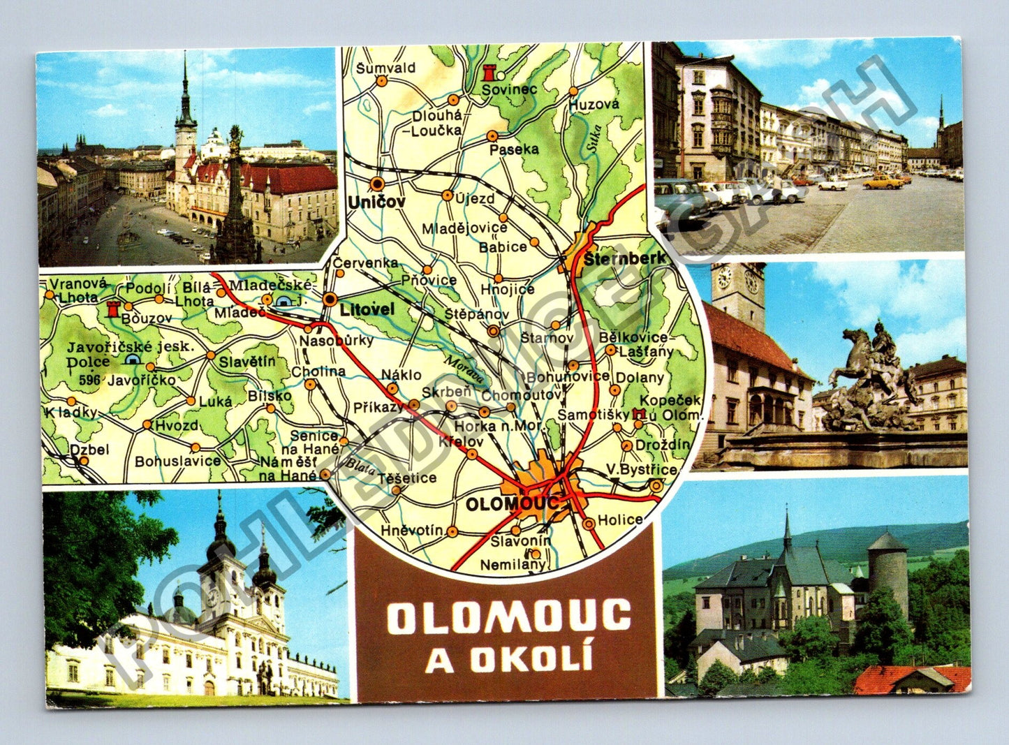 Pohlednice Olomouc a okolí mapa náměstí hrad Šternberk (M38798)