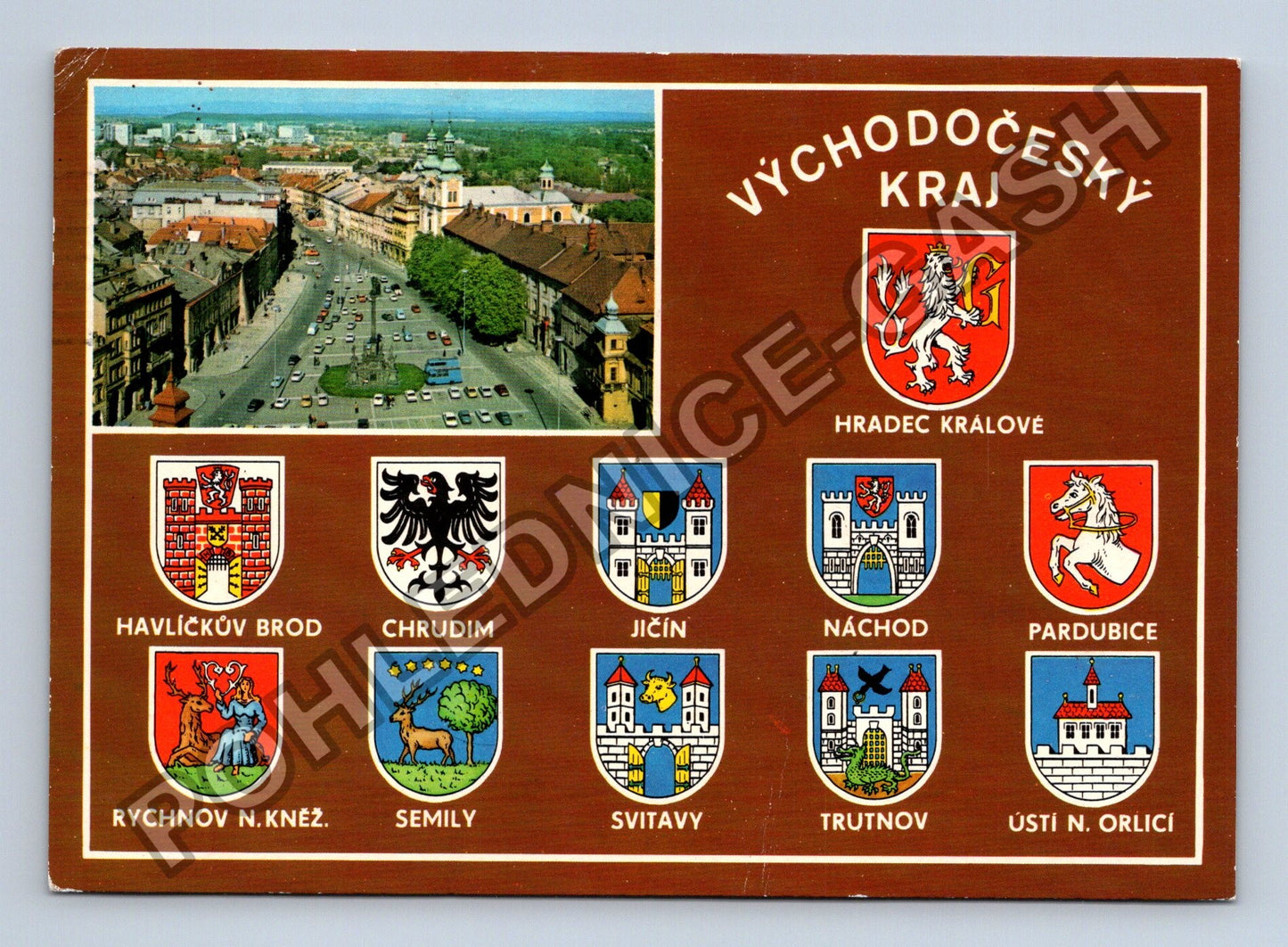 Pohlednice Východočeský kraj znaky měst 1984 (M38802)