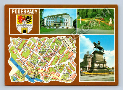 Pohlednice Poděbrady mapa lázeňský ústav Květinové hodiny (M38804)