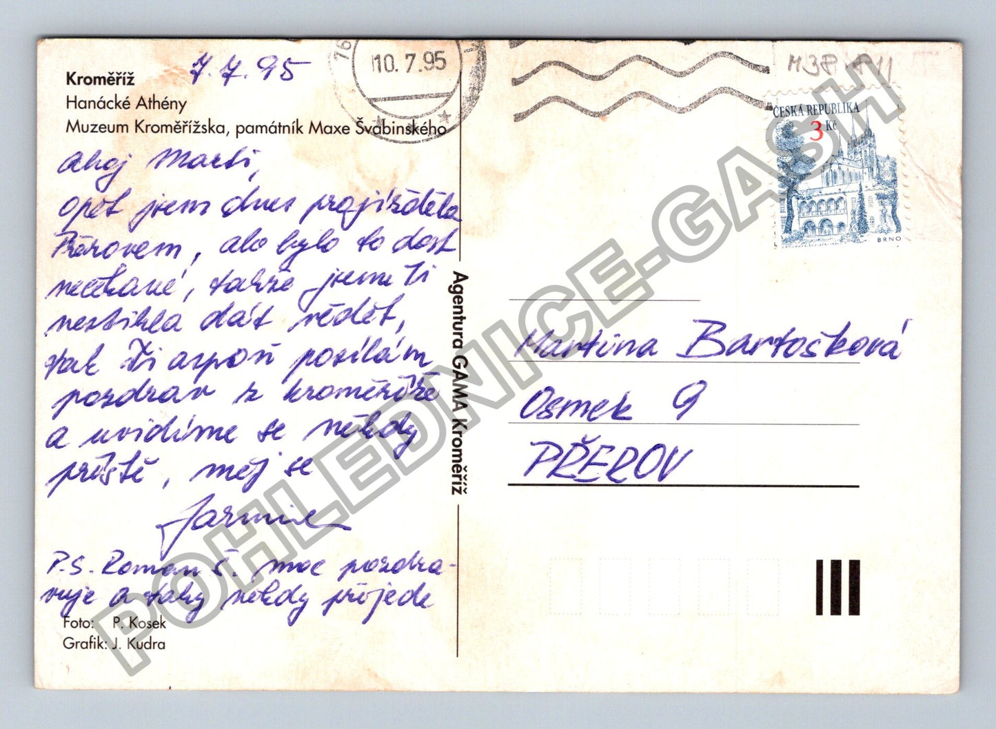 Pohlednice Kroměříž letecký pohled zámek podloubí 1995 (M38811)