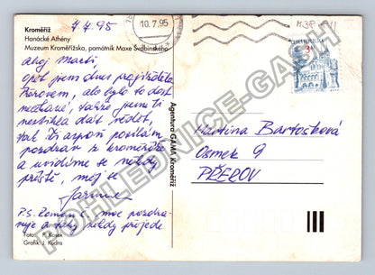 Pohlednice Kroměříž letecký pohled zámek podloubí 1995 (M38811)