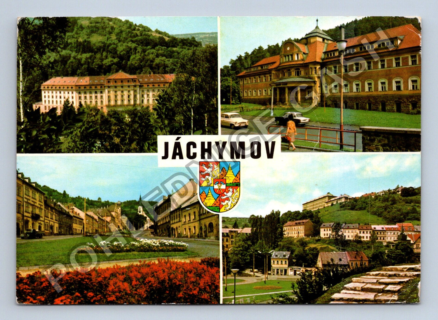 Pohlednice Jáchymov lázeňský dům náměstí erb 1970 (M38814)
