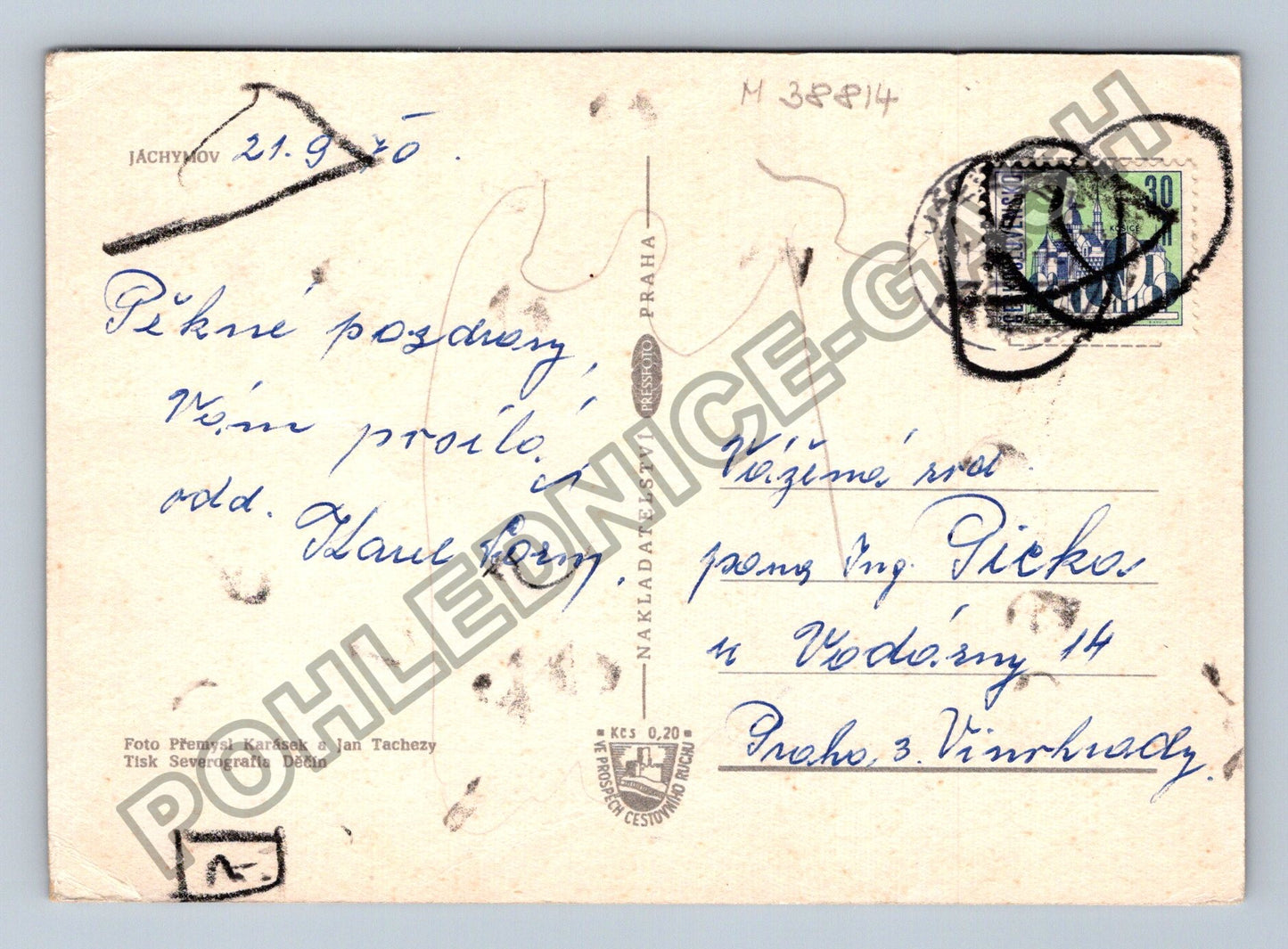 Pohlednice Jáchymov lázeňský dům náměstí erb 1970 (M38814)