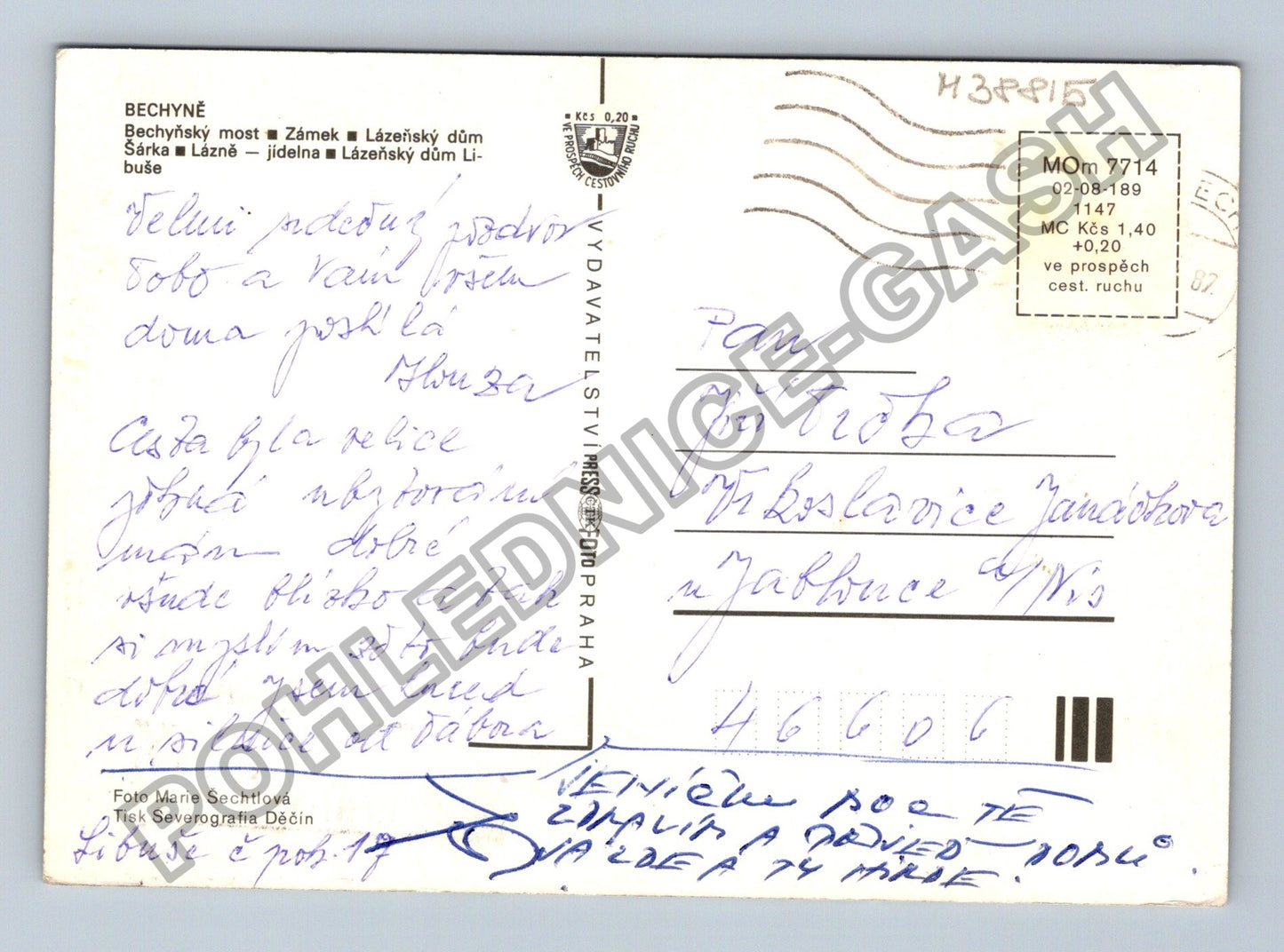 Pohlednice Bechyně most zámek lázeňský dům Šárka (M38815)