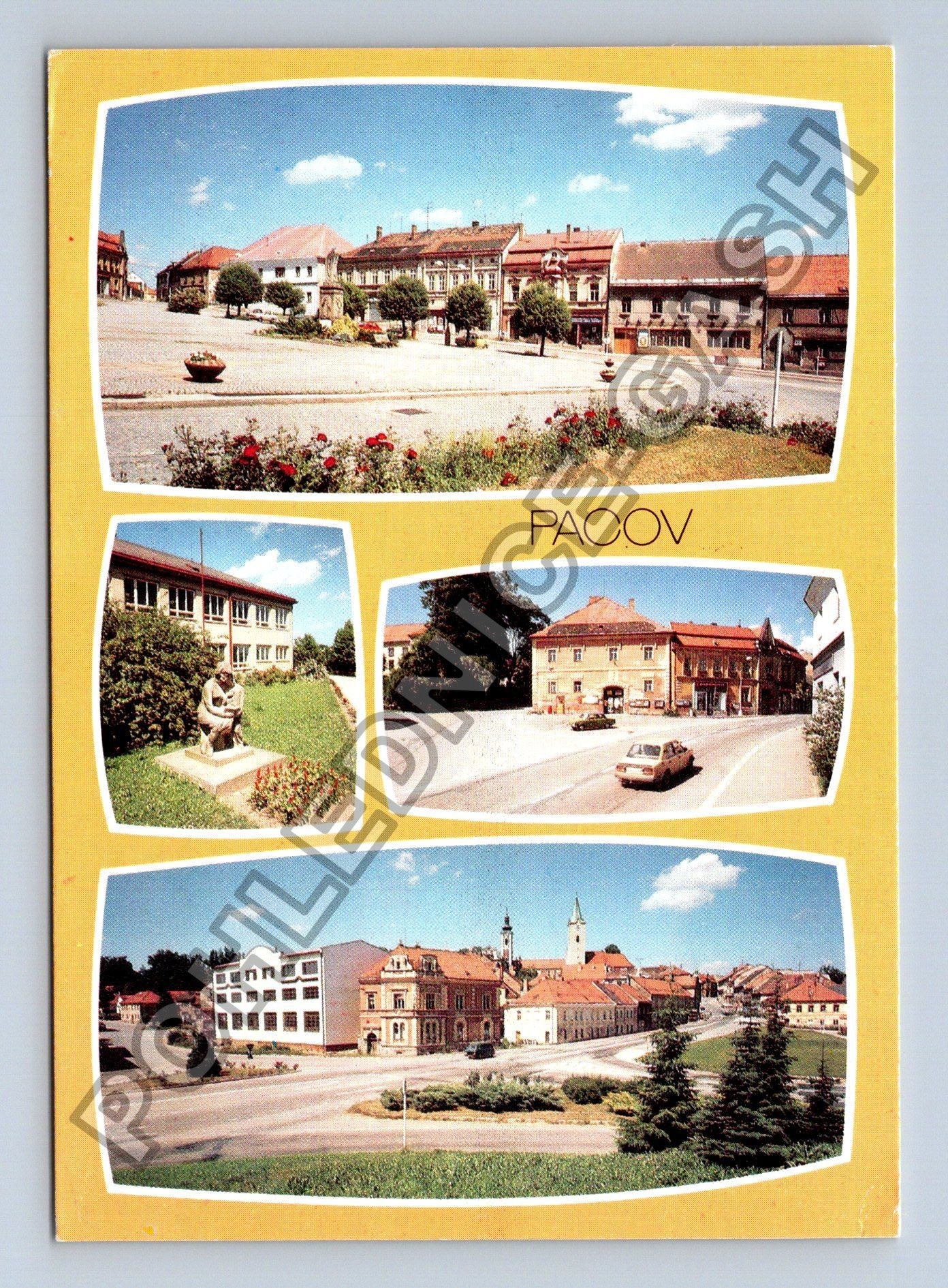 Pohlednice Pacov koláž náměstí socha ulice (M38830)
