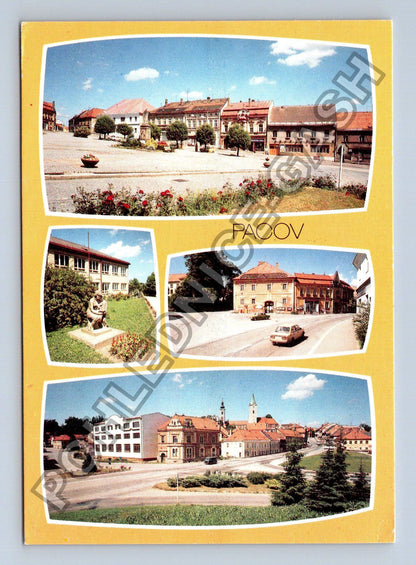 Pohlednice Pacov koláž náměstí socha ulice (M38830)